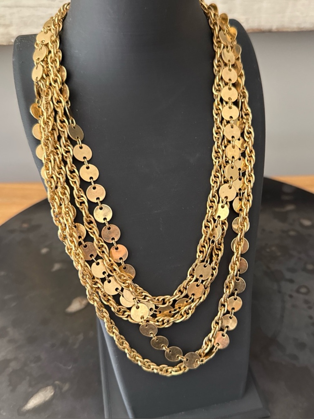 Gold-Tone Multi-Strand Disc Chain & Rope Chain Necklace, Draping Layers